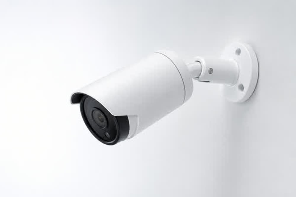 壁に取り付けられたバレット型のネットワークカメラ